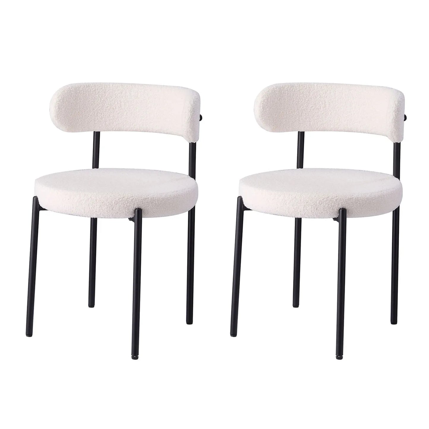 Lot de 2 Chaises scandinaves blanches velours bouclé architecture metal noir