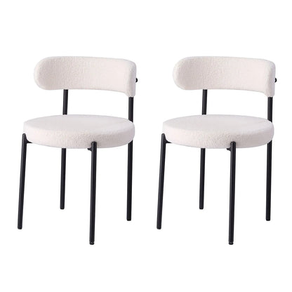 Lot de 2 Chaises scandinaves blanches velours bouclé architecture metal noir