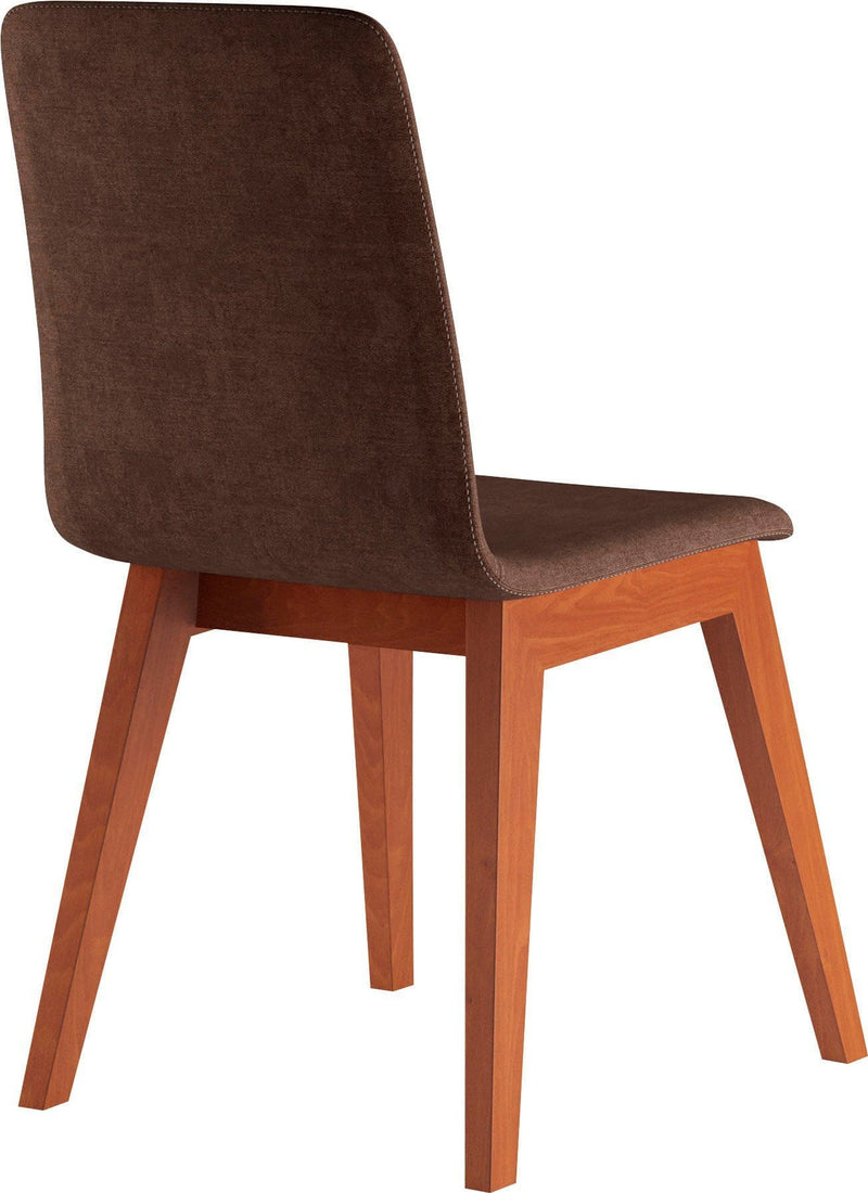 Chaise marron tissu et bois pour salle à manger sans accoudoirs