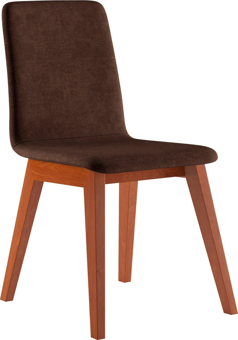 Chaise moderne pied bois massif et assise rembourrée tissu marron