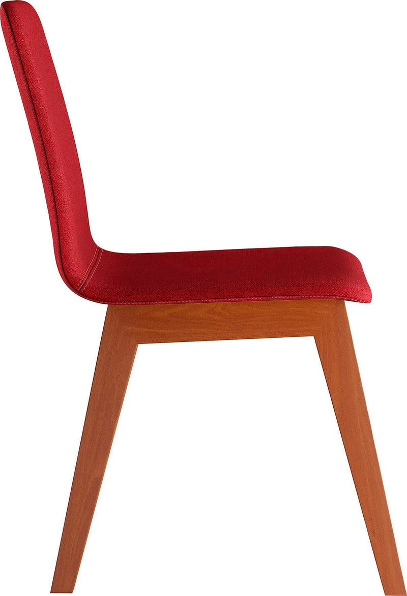 Chaise monocoque en tissu rouge avec pieds en bois, style scandinave – modèle -SANDY