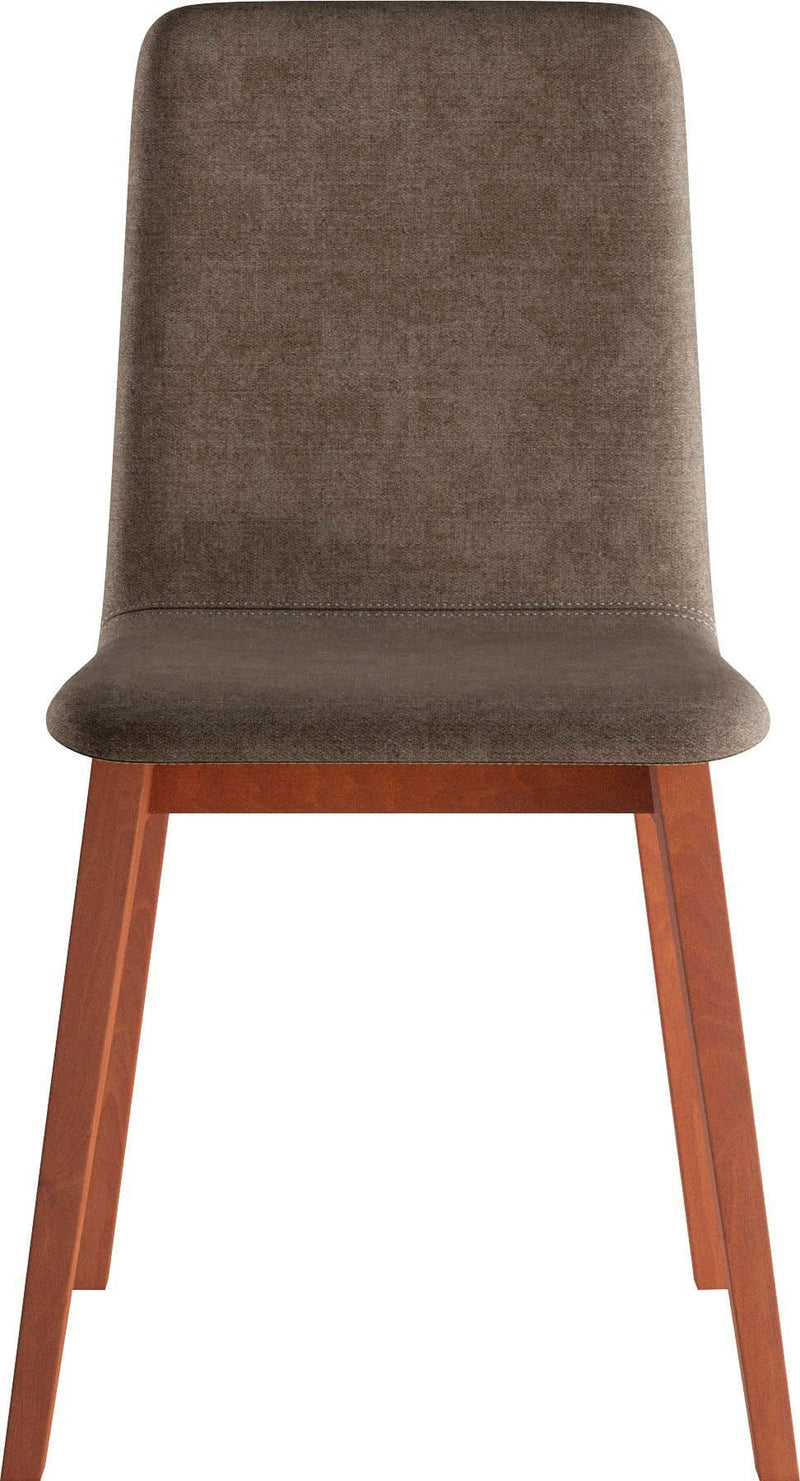 Chaise monocoque en tissu taupe avec pieds en bois, style scandinave – modèle -SANDY