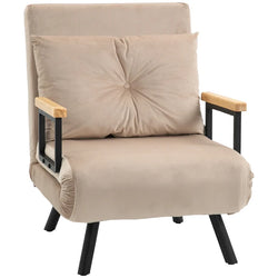 Fauteuil chauffeuse convertible 1 place avec coussin  tissu beige 