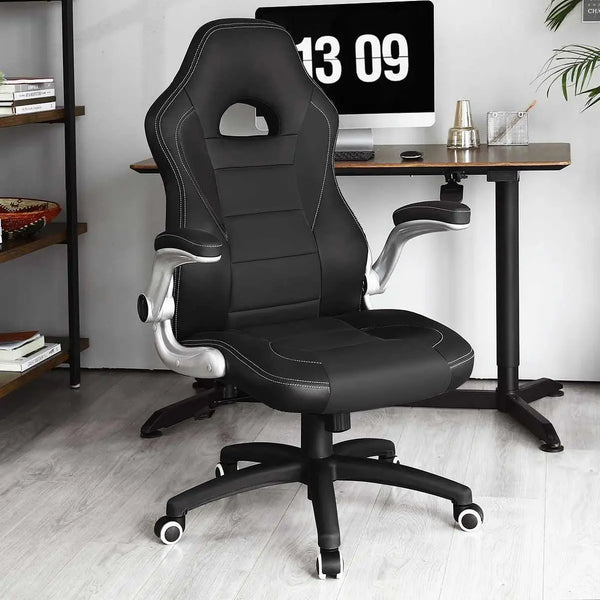 Chaise de bureau ergonomique design noire en cuir sur roulettes