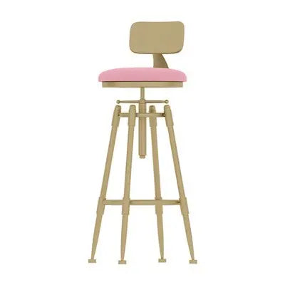 Chaise de bar moderne en métal doré assise rose