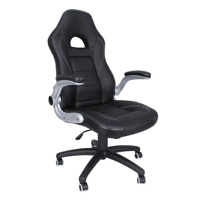 Chaise de bureau ergonomique design noire en cuir surpiqué