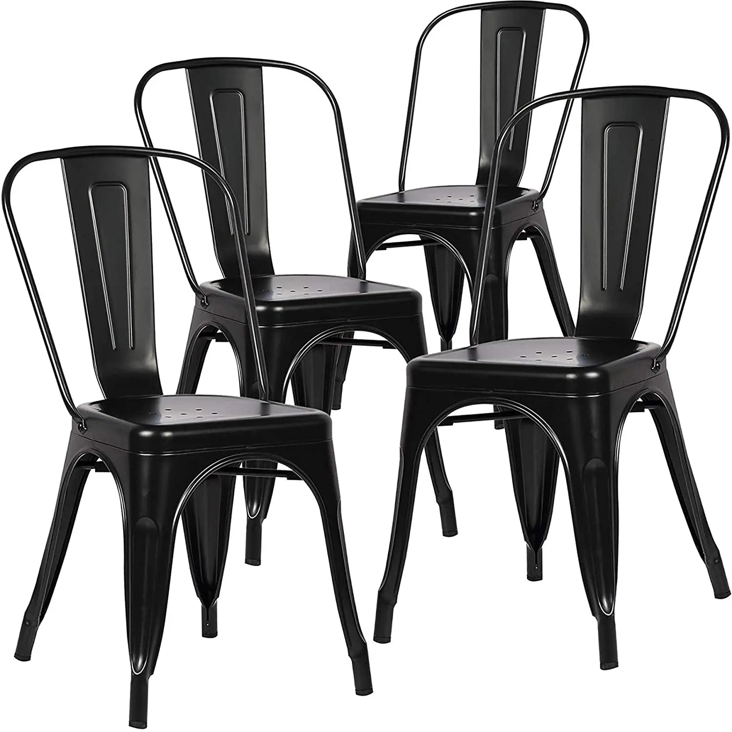 Chaise industrielle de salle à manger en métal noir empilable (par lot)