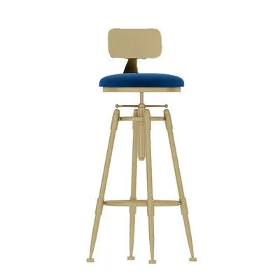 Chaise de bar moderne en métal doré assise bleue