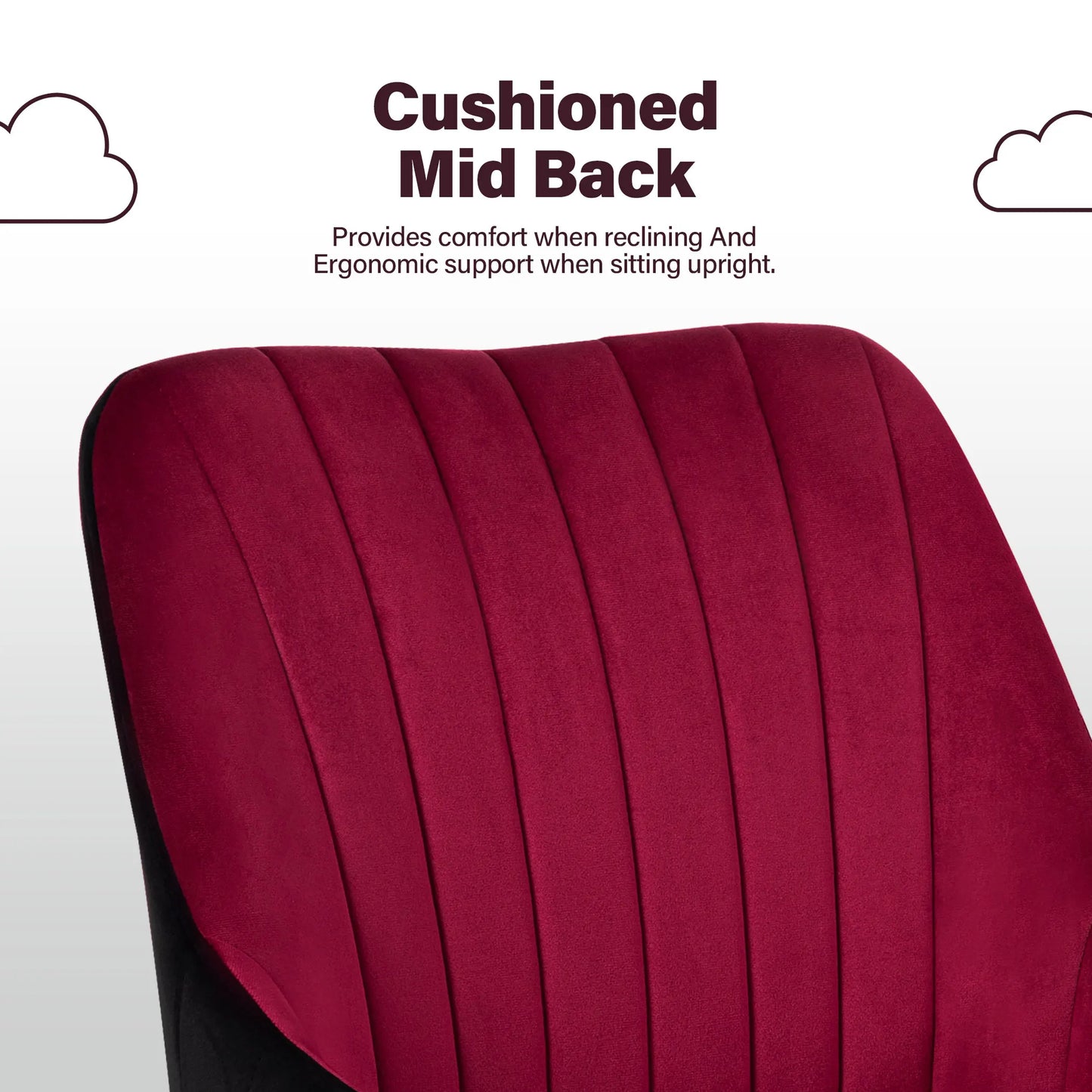 Chaise de bureau vintage en velours sur roulettes avec pieds métal doré