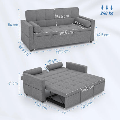 Canapé chesterfield convertible 2 places en tissu gris avec lit gigogne – vue en situation