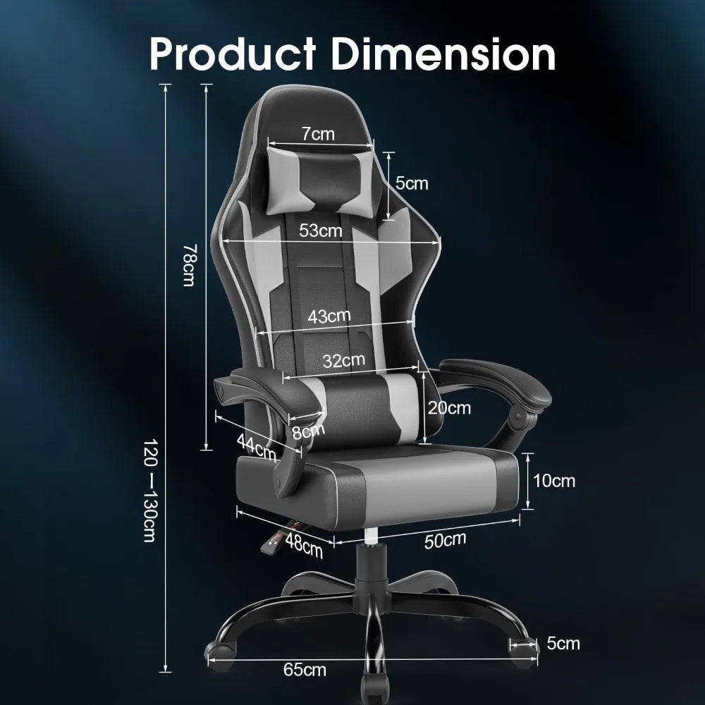 Fauteuil gamer assise bacquet ergonomique noir et gris avec coussin lombaire et cervical