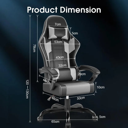 Fauteuil gamer assise bacquet ergonomique noir et gris avec coussin lombaire et cervical