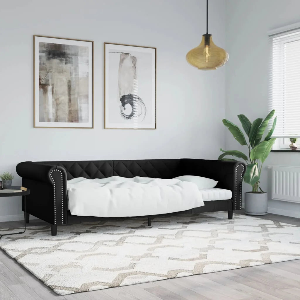 Canapé chesterfield lit de repos en similicuir avec matelas 90 x 190 cm – noir avec matelas, vue en situation