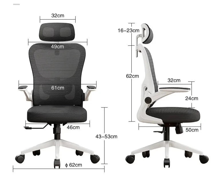 Chaise de bureau ergonomique à roulettes ajustable avec renfort lombaire et accoudoirs ajustables