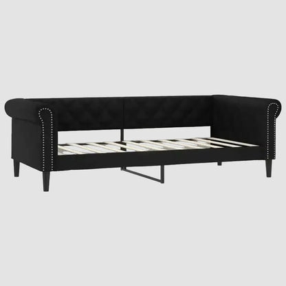 Canapé chesterfield lit de repos en similicuir avec matelas 90 x 190 cm – noir, sommier à lattes vu de face