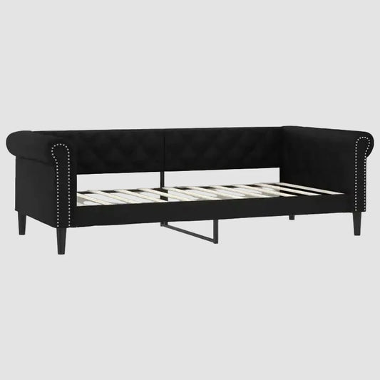 Canapé chesterfield lit de repos en similicuir avec matelas 90 x 190 cm – noir, sommier à lattes vu de face