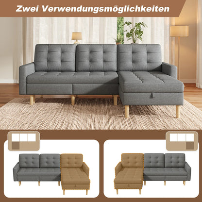 Canapé chesterfield d'angle convertible en tissu avec rangement – méridienne réversible à gauche ou à droite