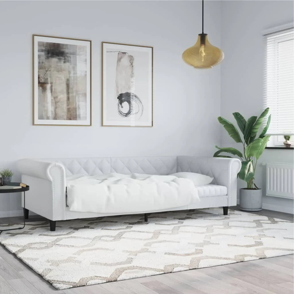 Canapé chesterfield lit de repos en similicuir avec matelas 90 x 190 cm – blanc avec matelas