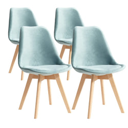 Chaise scandinave velours avec coussin d'assise et pieds en bois clair