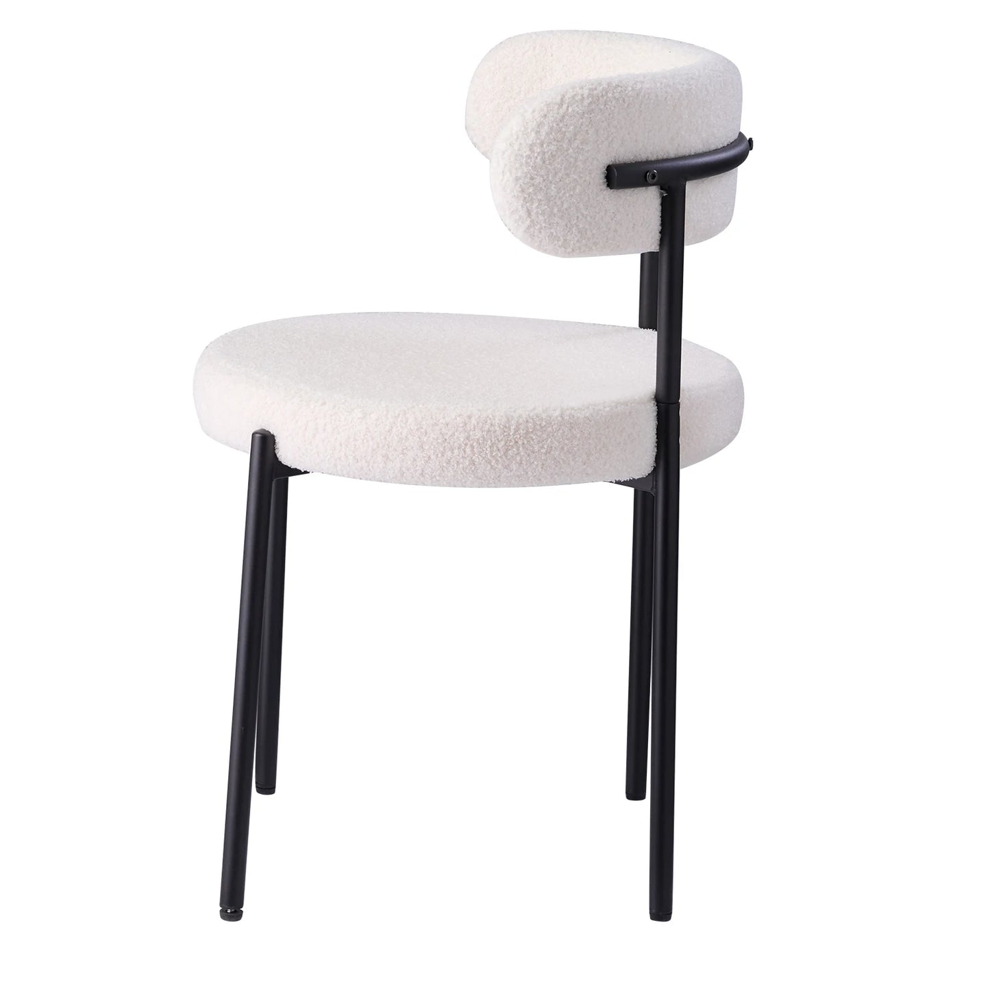 Chaise scandinave blanche salle a manger velours texturé architecture metal noir dossier arc