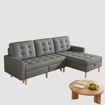 Canapé chesterfield d'angle convertible en tissu avec rangement – gris, vue en situation