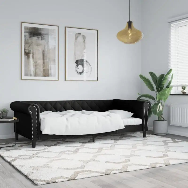 Canapé chesterfield lit de repos en similicuir avec matelas 90 x 190 cm – noir avec matelas, vue en situation