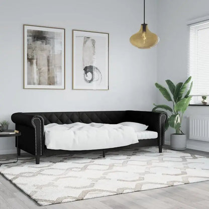 Canapé chesterfield lit de repos en similicuir avec matelas 90 x 190 cm – noir avec matelas, vue en situation