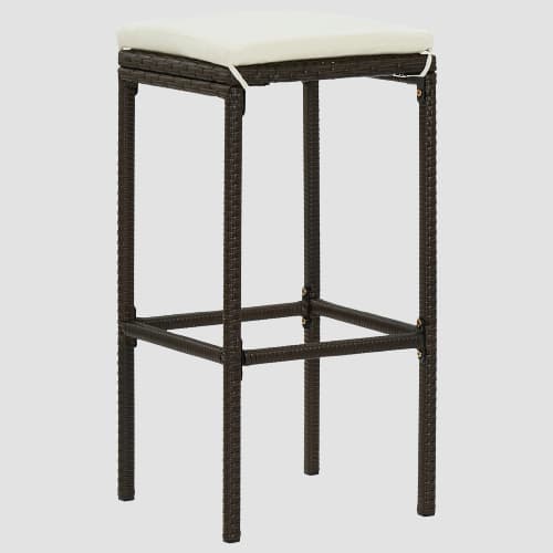 Tabourets de bar rotin noir avec repose pieds et coussin d'assise