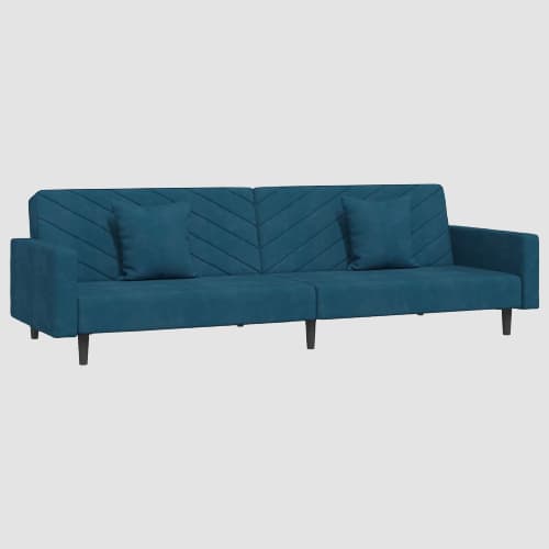 Canapé convertible moderne en tissu bleu pétrole pieds noirs 2 places allongées