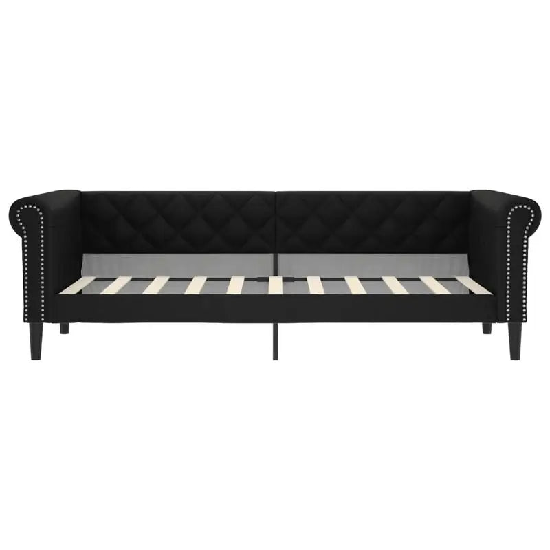 Canapé chesterfield lit de repos en similicuir avec matelas 90 x 190 cm – noir, sommier à lattes vu de trois quarts