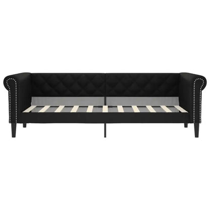 Canapé chesterfield lit de repos en similicuir avec matelas 90 x 190 cm – noir, sommier à lattes vu de trois quarts