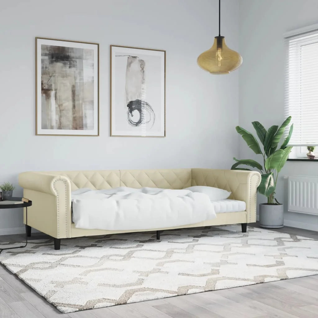 Canapé chesterfield lit de repos en similicuir avec matelas 90 x 190 cm – crème avec matelas