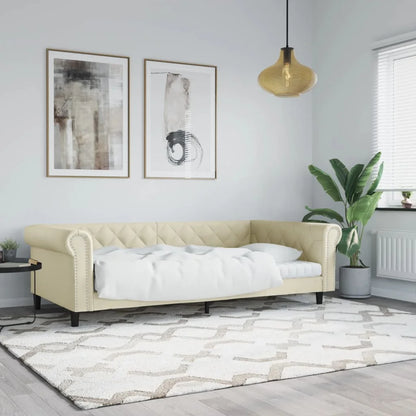 Canapé chesterfield lit de repos en similicuir avec matelas 90 x 190 cm – crème avec matelas