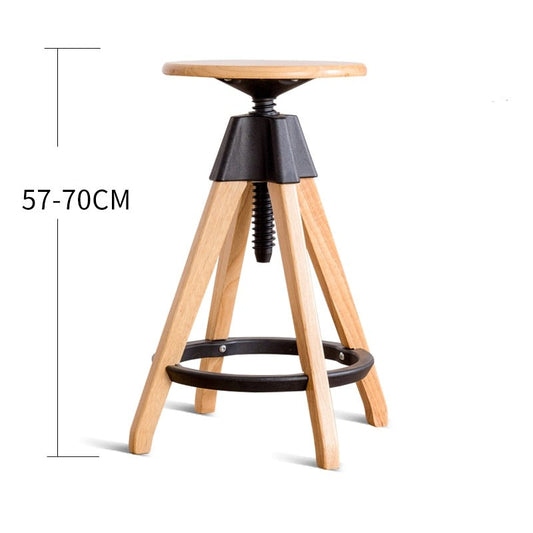 Tabouret de bar scandinave pivotant en bois réglable en hauteur petit modèle
