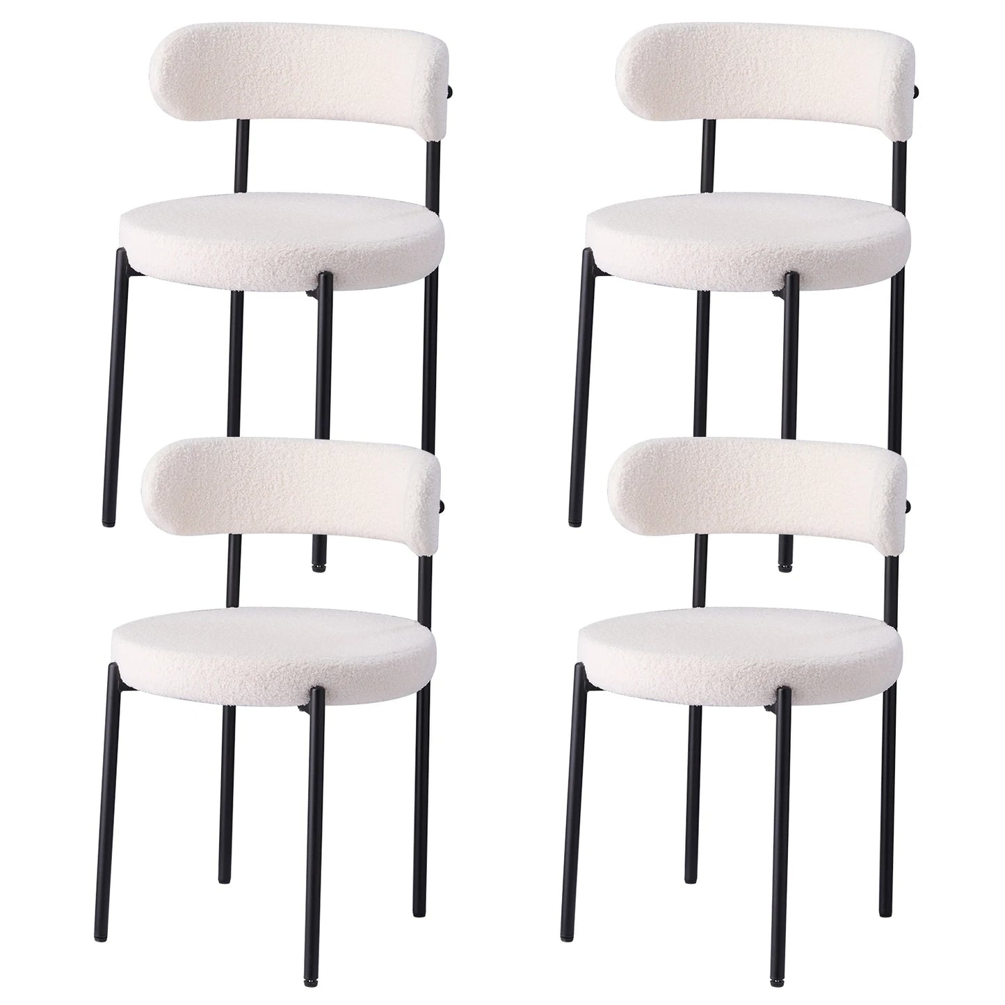 Set de 4 Chaises scandinaves blanches salle a manger velours texturé architecture metal noir