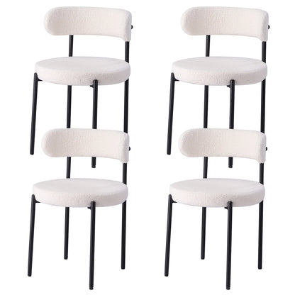 Set de 4 Chaises scandinaves blanches salle a manger velours texturé architecture metal noir