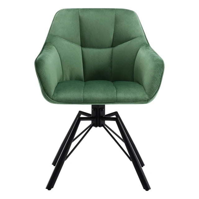 Chaise moderne rotative velours vert pieds metal noir
