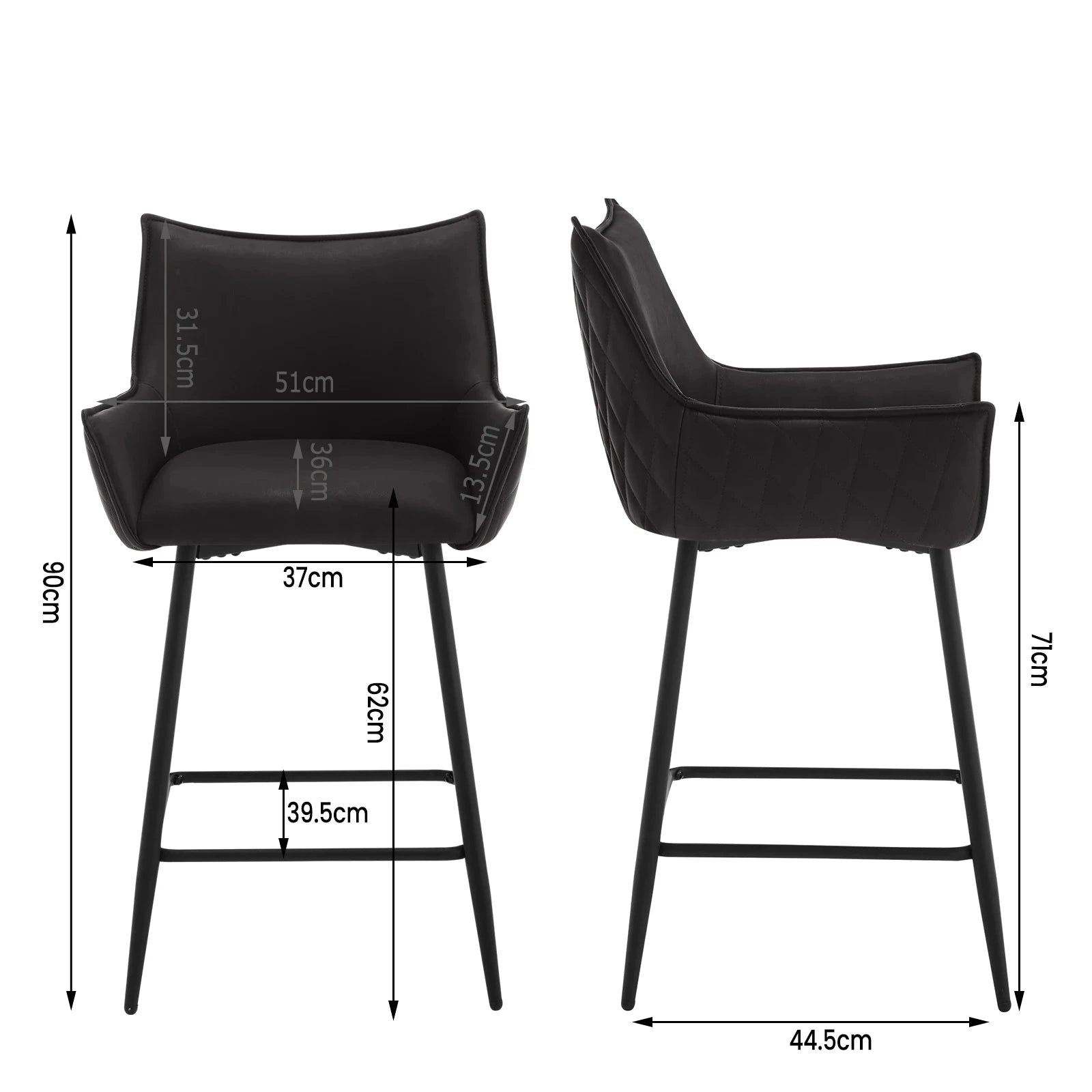 Fauteuil de bar anthracite pieds noir