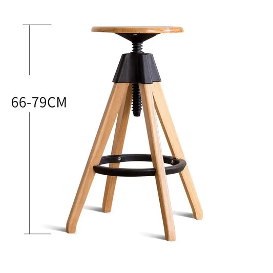 Tabouret de bar scandinave pivotant en bois réglable en hauteur avec repose pieds et accessoires noirs