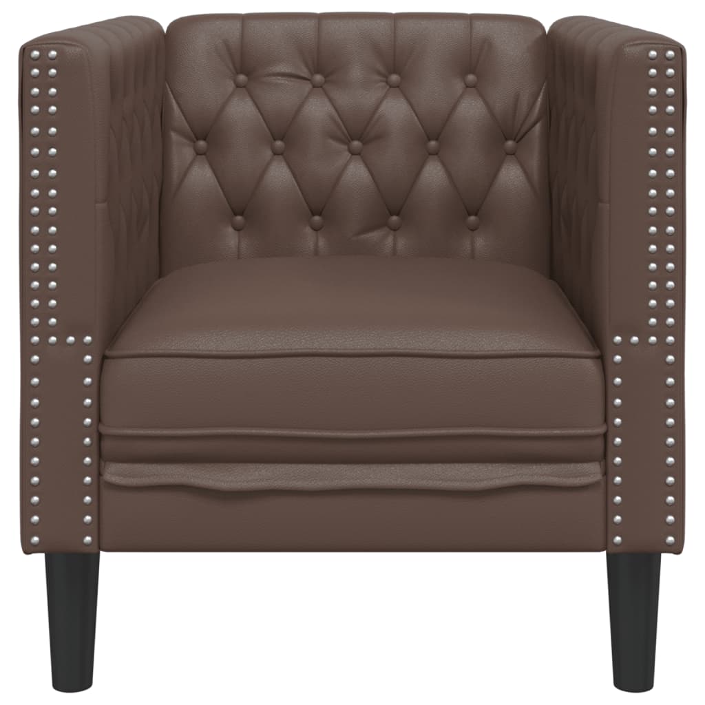 Fauteuil chesterfield en similicuir marron, vue de face