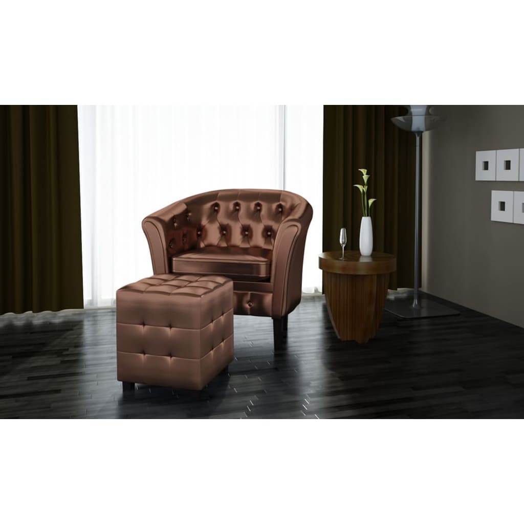 Fauteuil chesterfield cabriolet bronze avec repose-pied en situation dans un salon
