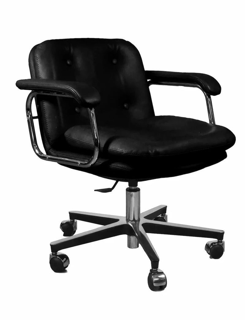 Chaise de bureau ergonomique vintage en cuir sur roulettes avec accoudoirs et dossier haut HERITAGE 80 DIRECTION PETIT DOSSIER