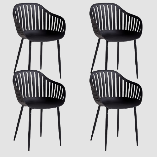 Chaise moderne en résine pieds métal noir fin et dossier ajouré ( Lot de 4)