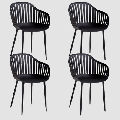 Chaise moderne en résine pieds métal noir fin et dossier ajouré ( Lot de 4)
