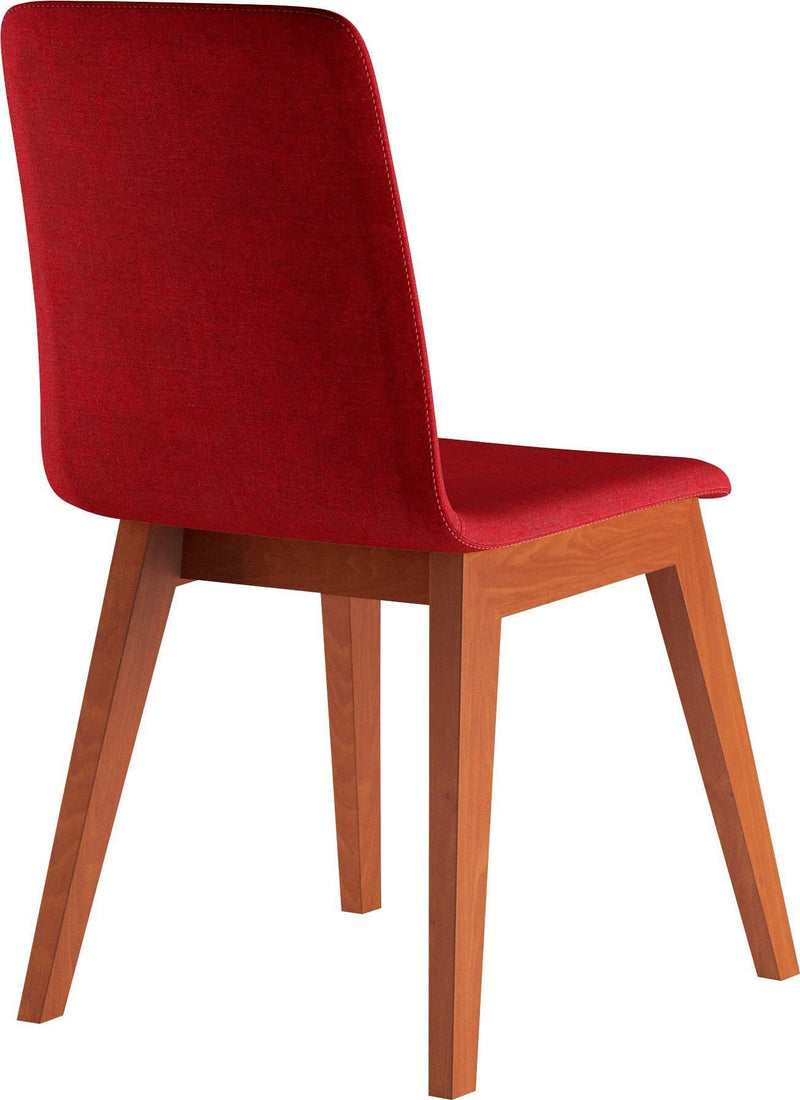 chaise rouge tissu et bois salle à manger