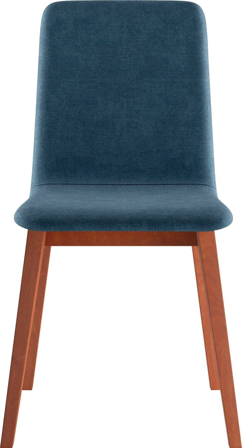 chaise salle à manger a glisser etroite bois et tissu bleu