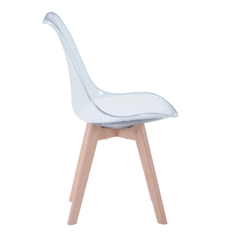 chaise scandinave coque transparente et bois