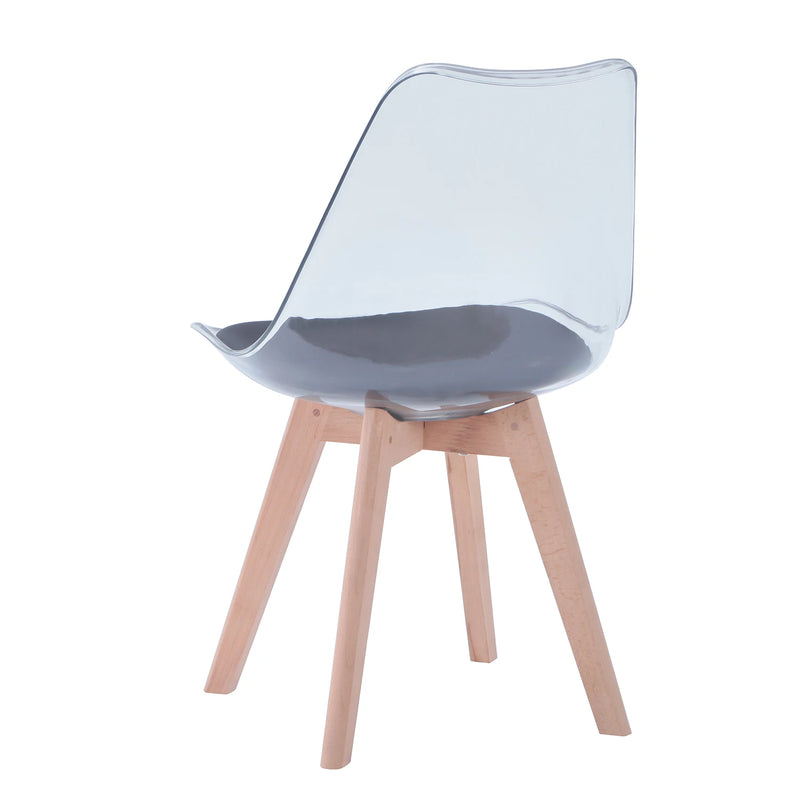 chaise scandinave coque transparente et bois vue arrière
