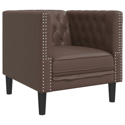 Fauteuil chesterfield en similicuir marron, vue de trois quarts