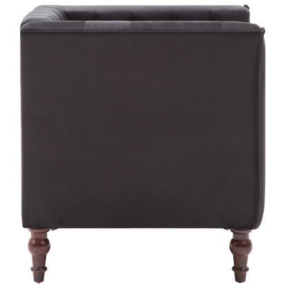 Fauteuil chesterfield velours noir, vue de profil